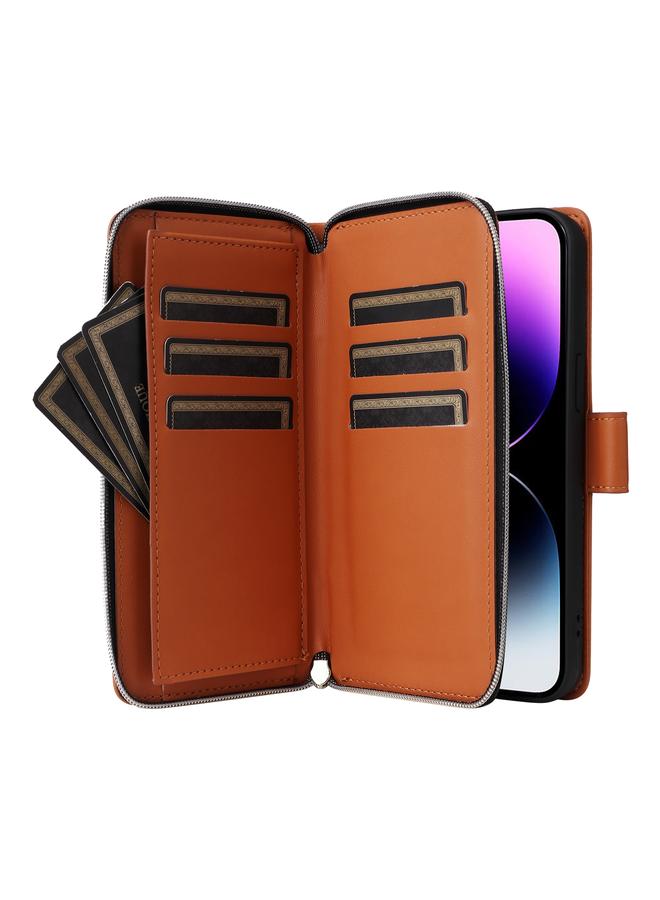 S-TOP Case For iPhone 14 Pro Max Nine-card Slots Zipper Wallet Bag Leather Phone Case - Image 5