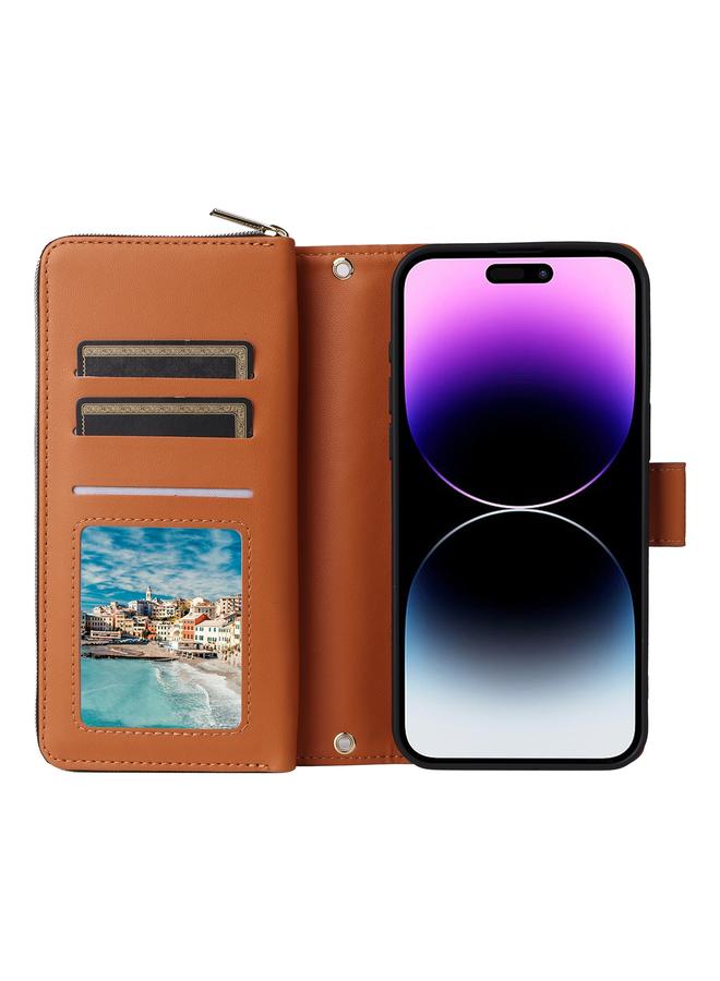S-TOP Case For iPhone 14 Pro Max Nine-card Slots Zipper Wallet Bag Leather Phone Case - Image 4