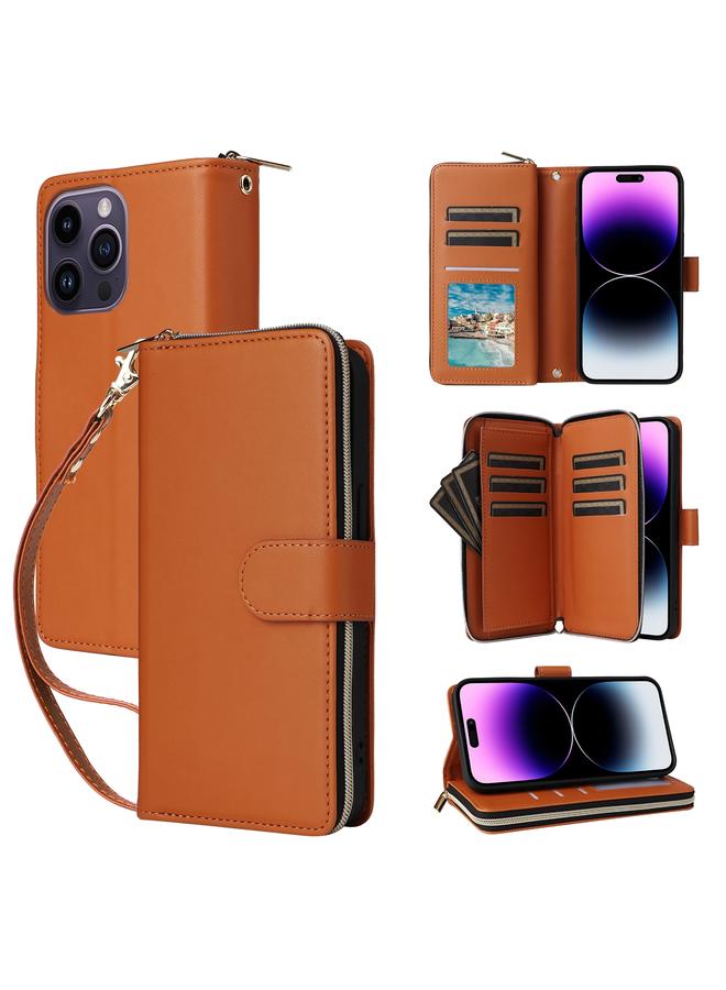 S-TOP Case For iPhone 14 Pro Max Nine-card Slots Zipper Wallet Bag Leather Phone Case - Image 1