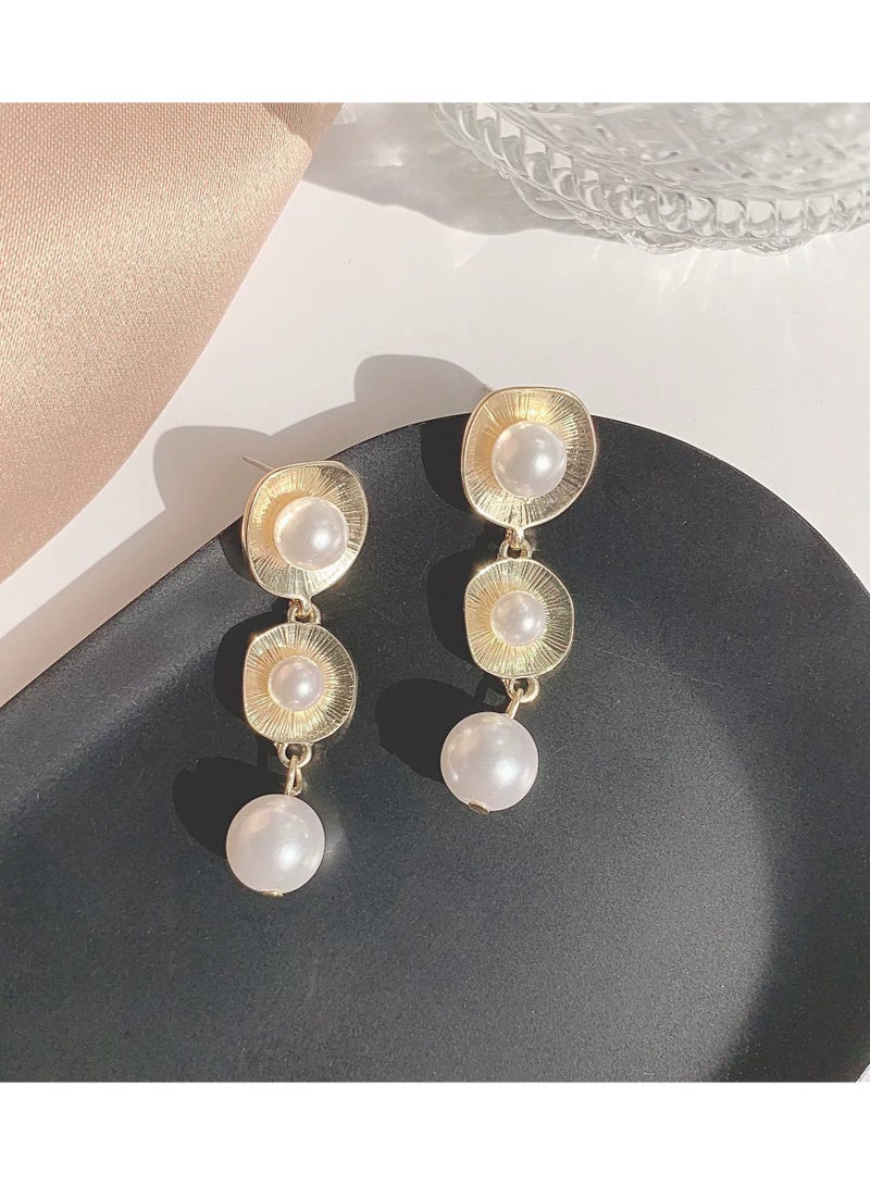 Goolsky S925 Sterling Silver Baroque Pearl Geometric Stud Earrings | Korean Retro Metal Minimalist Style for Women  - Image 1
