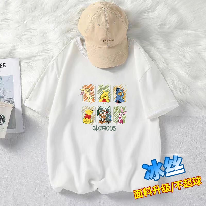 تي شيرت صيفي جديد بأكمام قصيرة للرجال والنساء بتصميم رقبة دائرية وملمس بارد، قماش حرير جليدي، صيف 2024 - Image 2