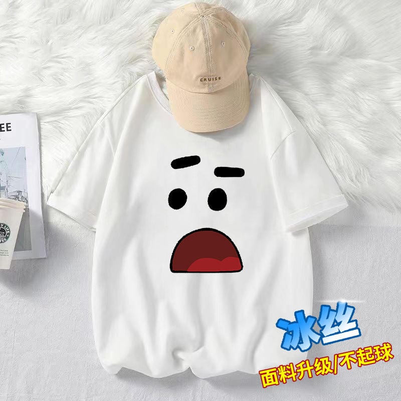 تي شيرت صيفي جديد بأكمام قصيرة للرجال والنساء بتصميم رقبة دائرية وملمس بارد، قماش حرير جليدي، صيف 2024 - Image 5