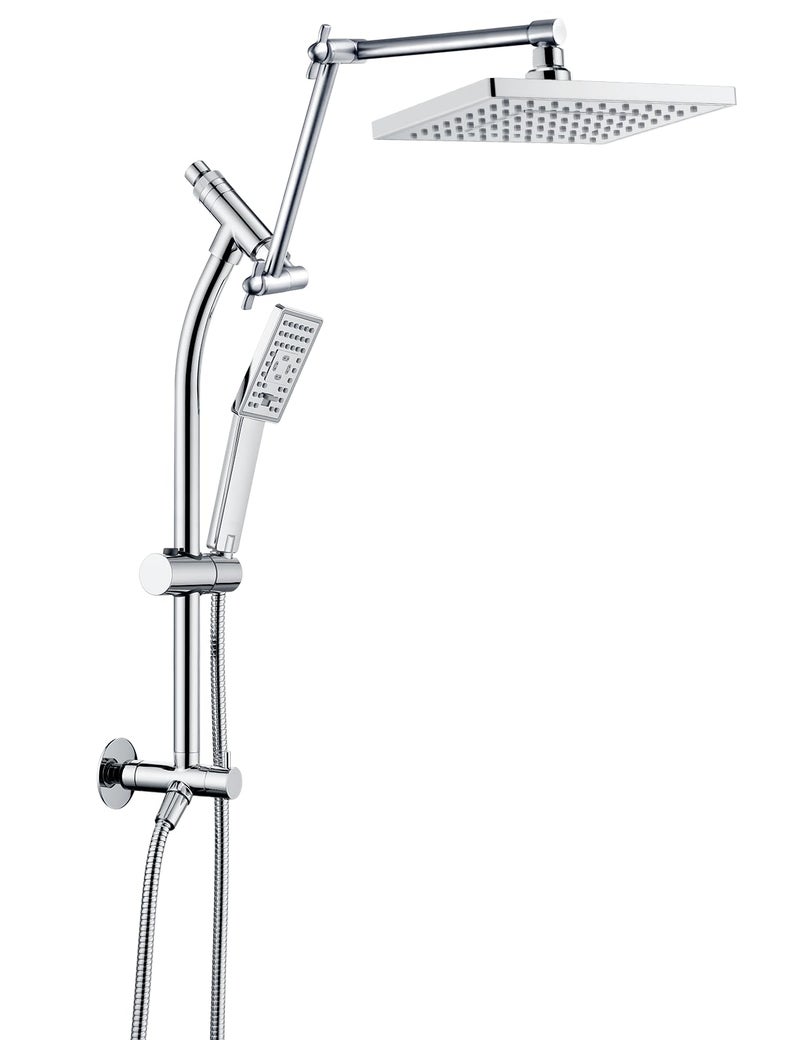 BRIGHT SHOWERS Rain Shower Heads System Rainfall Shower Head with Handheld Spray Combo Includes Solid Brass Slide Bar Height Adjustable Shower Holder Shower Extension Arm and 60 Long Hose Chrome