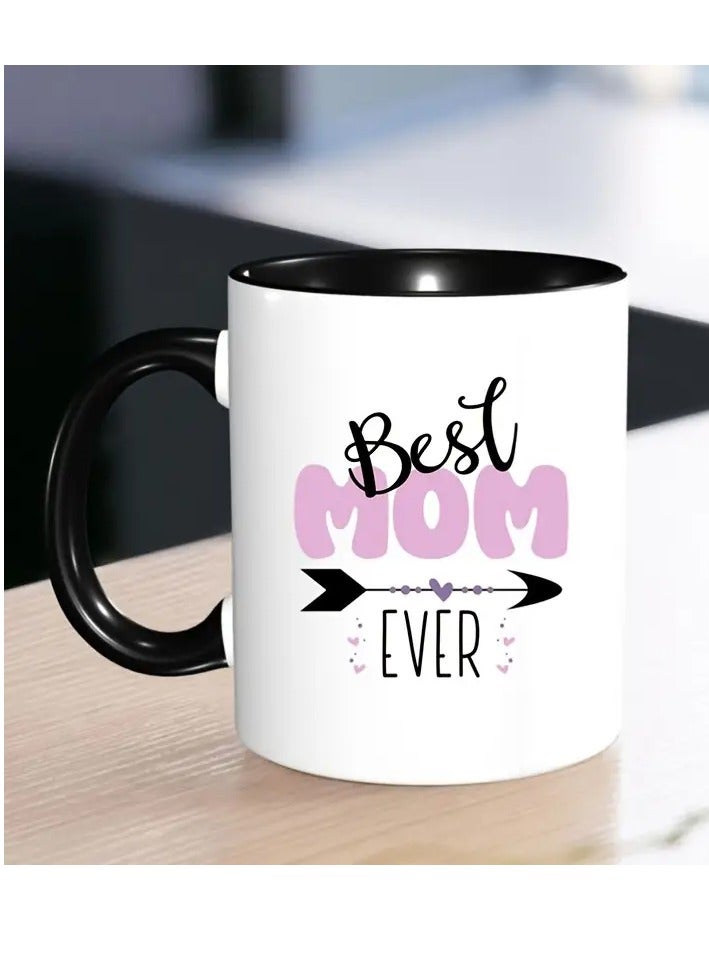 RYN Best Mom Ever" 11oz White Ceramic Coffee Mug with Black Accents - Dishwasher & Microwave Safe, Ideal Gift for Mother's Day, Birthdays, Holidays, Christmas, and New Year, Mother's Day Mug | Playful Typography | Dishwasher Safe - Image 2
