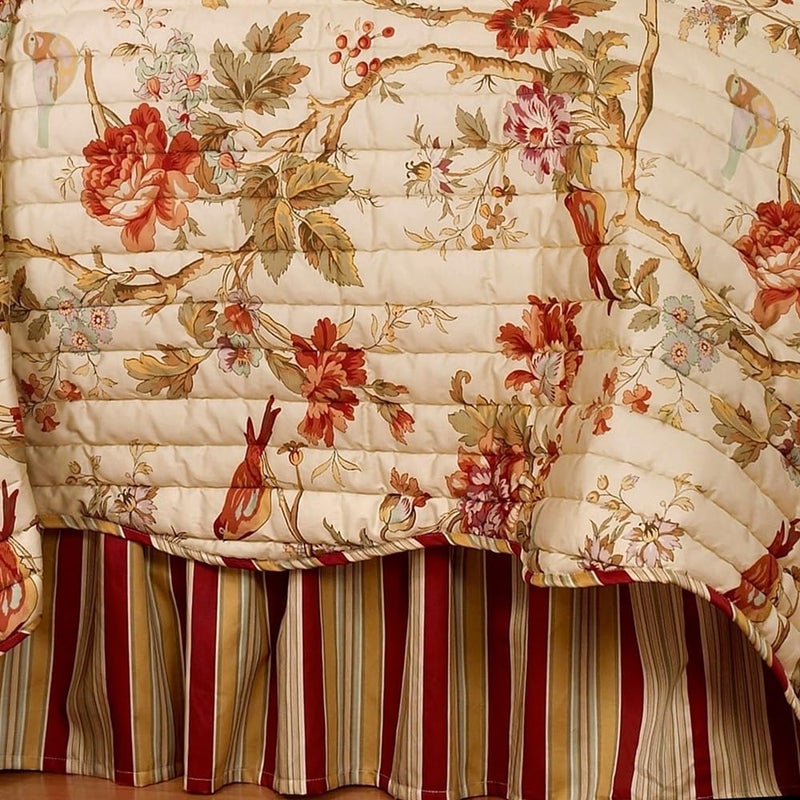 Waverly Charleston Chirp 4 Piece Quilt Set - 100% Cotton Light Weight Bedding with Bed Skirt & 2 Pillow Shams - Full/Queen Papaya - Image 4