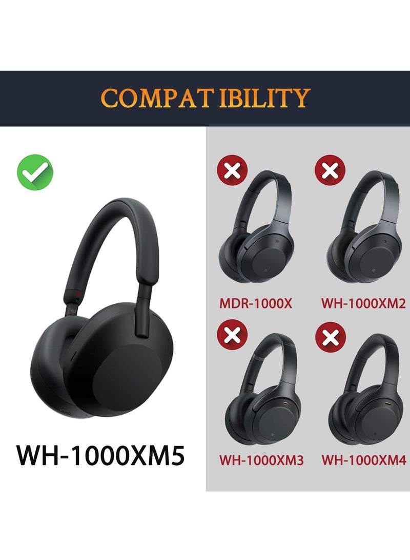 Earpads for Sony WH-1000XM5,A Pair of Replacement Ear Cushion Pads with Protein Leather and Memory Foam for Sony WH1000XM5 Noise canceling Extra Thick Headset,Black - Image 2