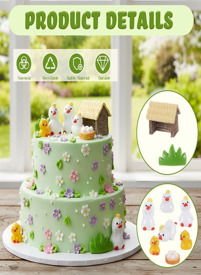 Soulchen 18 Pcs Duck Cake Decorations Resin Duck Birthday Cake Topper Thatched House Egg Grass Farm Animal Birthday Party Supplies for Party Supplies Farm Celebration Photo Props - Image 3