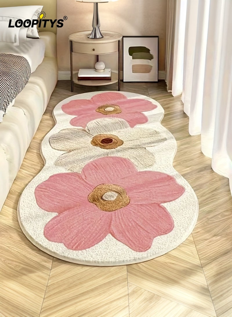 LOOPITYS Irregular standard flower mattress carpet, used for anti slip carpets in rooms and living rooms, carpet interior decoration, (pink, 120 * 50CM) - Image 1