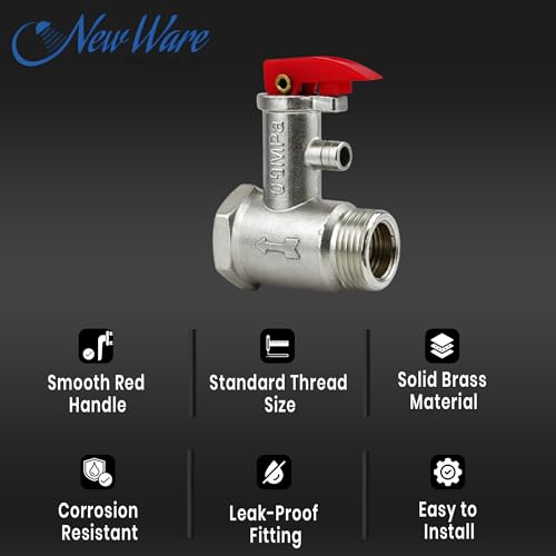NEW WARE Electric Water Heater Pressure Relief Safety Valve 0.9 MPa | Heavy-Duty Metal Check Valve for Geyser Protection | Pack of 2 - Image 4