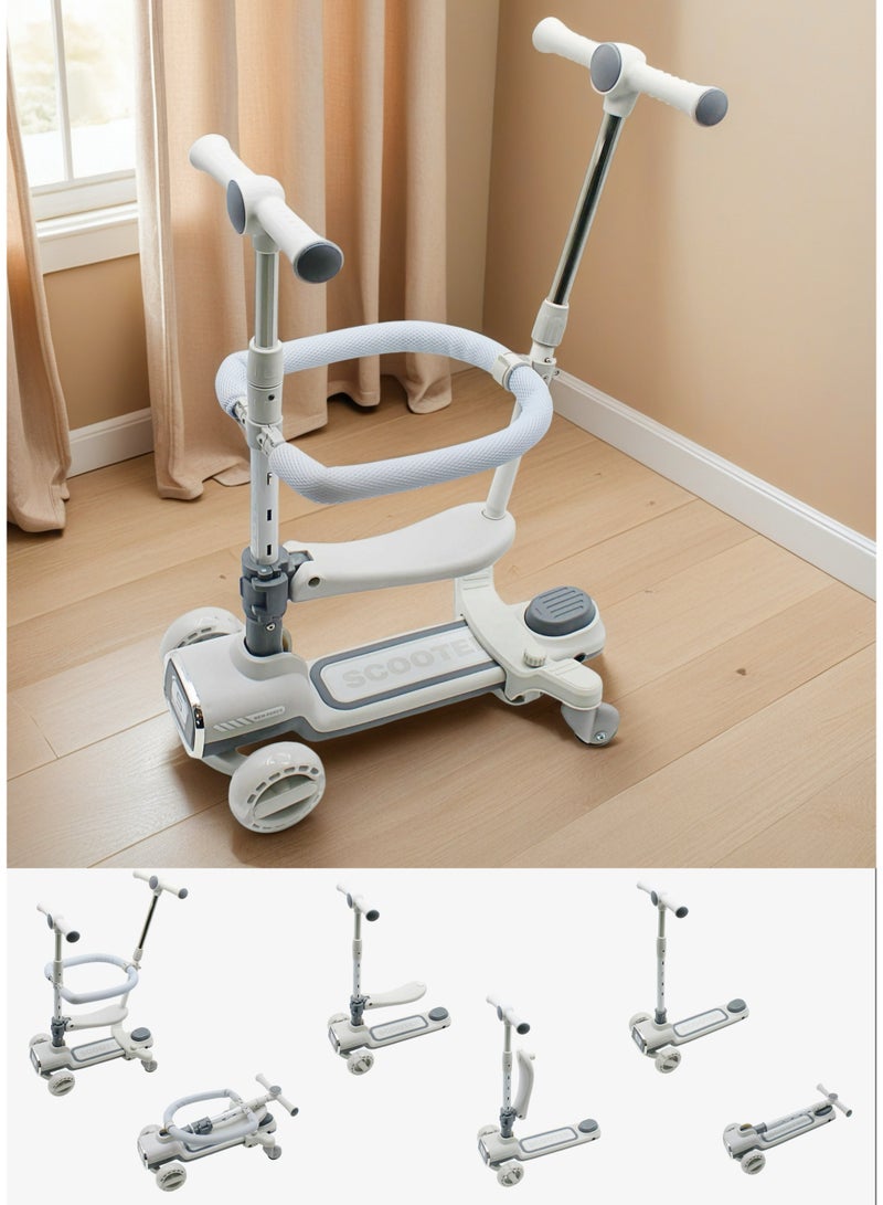 EASY FUTURE Adjustable 4-in-1 Toddler Kick Scooter with Seat, Foldable Three Wheel Scooter for Kids, Parent Push Bar & 360° Baby Fence, Safe Scooter for Boys & Girls Ages 1-12 - Image 1