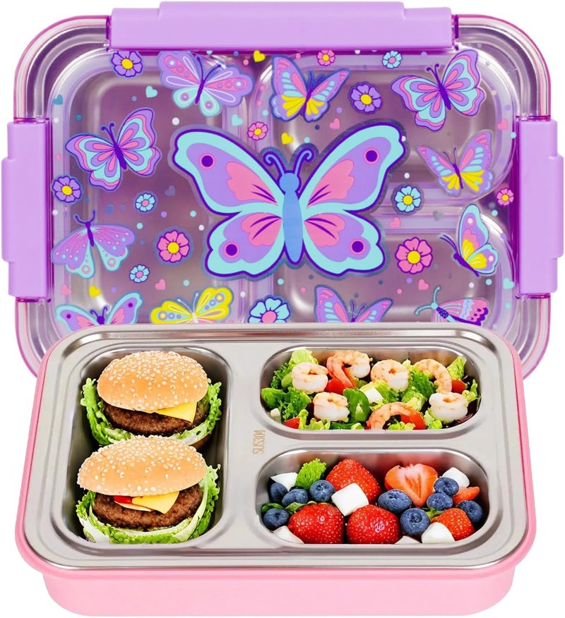 PowerKing Stainless Steel Bento Lunch Box for Kids, 710ml/23.5oz BPA-Free Leak-Proof Children Food Containers with 3 Compartments, Back to School Students Daycare Lunches Snack Container Size for Age 4-8 - Image 1