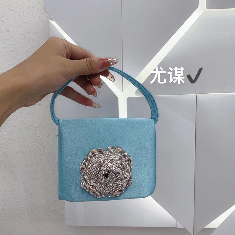 French Banquet Silk Satin Small Square Bag High-Grade Flower Mini Lipstick Change Key Hand Messenger Bag - Image 1