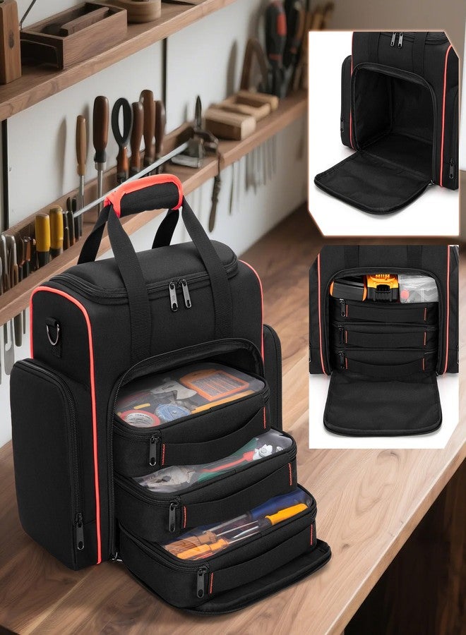 Marscamd Tool Bag with 3 Removable Cases, 2 Layers Tool Tote for Hand Tools, Black with Red Binding - Image 2