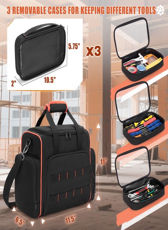 Marscamd Tool Bag with 3 Removable Cases, 2 Layers Tool Tote for Hand Tools, Black with Red Binding - Image 3