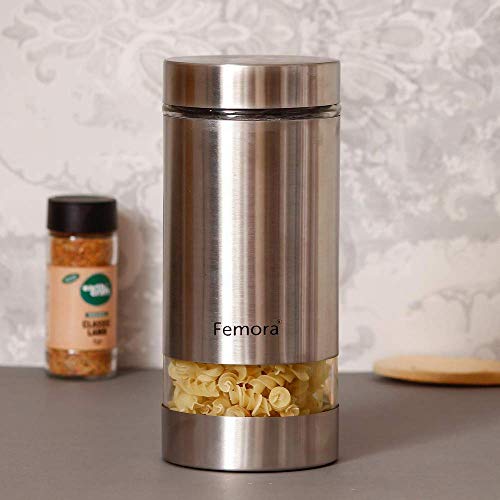 Femora Metallic Clear Glass Jars | See Through Window Jar | 1 Year Warranty | Airtght | Jars for Snacks, Fry Food, Masala, Spice, Pickles, Cookies |1300 ML | Set Of 1 | Silver - Image 1