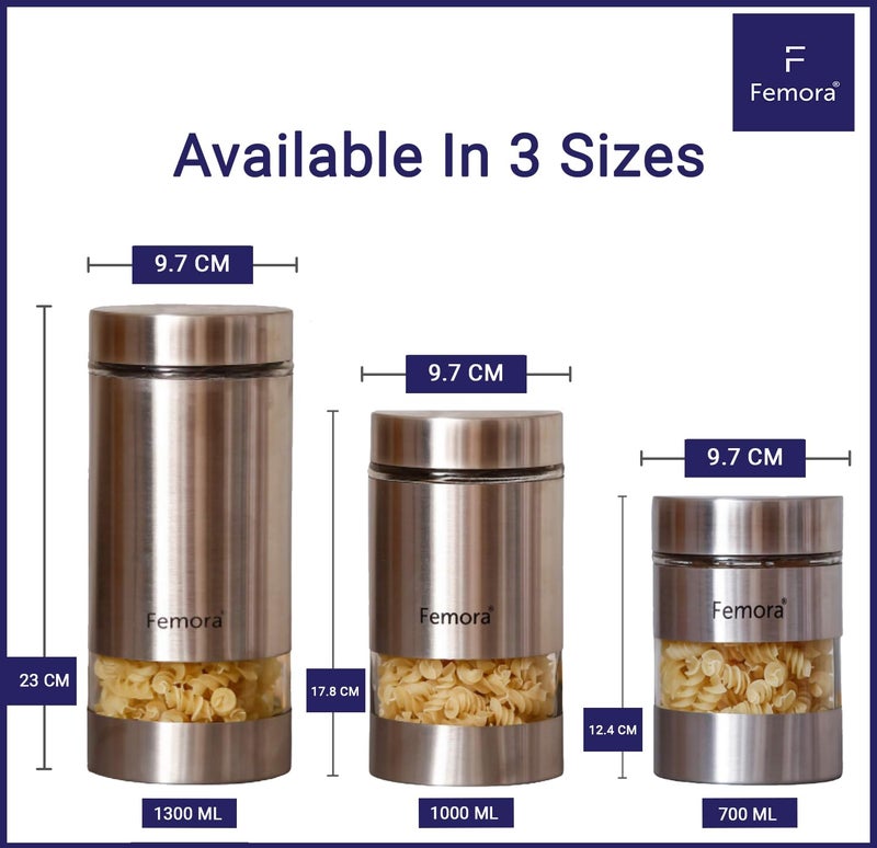 Femora Metallic Clear Glass Jars | See Through Window Jar | 1 Year Warranty | Airtght | Jars for Snacks, Fry Food, Masala, Spice, Pickles, Cookies |1300 ML | Set Of 1 | Silver - Image 3