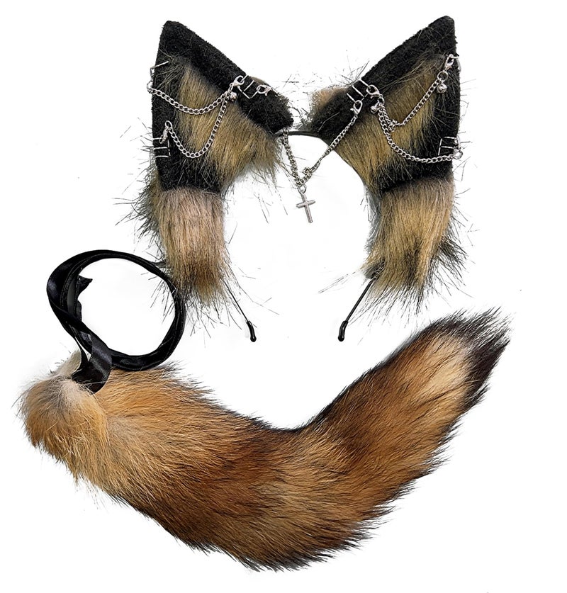 VIGVAN Fox Cosplay Costume with Fluffy Ear Tail Set for Halloween (C Brown Black) - Image 1