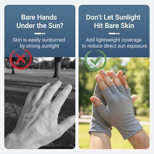JURUAA Mens Sunblock Fingerless Gloves Summer UV Protection Driving Cotton Gloves Beige 4 - Image 3