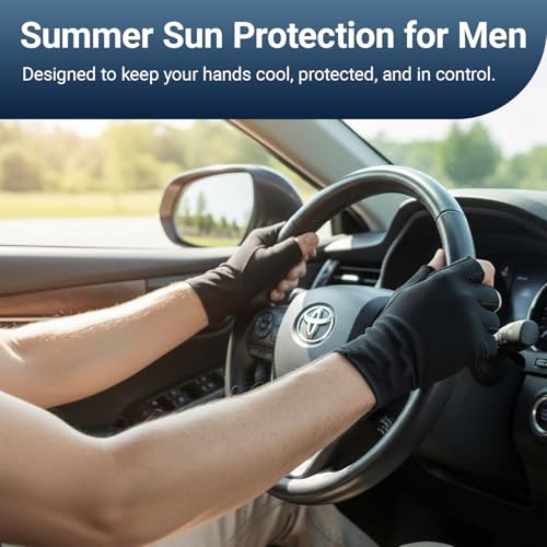 JURUAA Mens Sunblock Fingerless Gloves Summer UV Protection Driving Cotton Gloves Beige 4 - Image 2