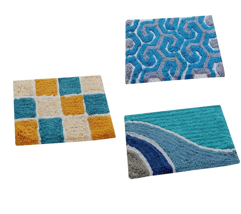 AAZEEM Abstract Cotton Door Mat - 16"x24", Multicolour Set of 3 (Multi) - Image 1