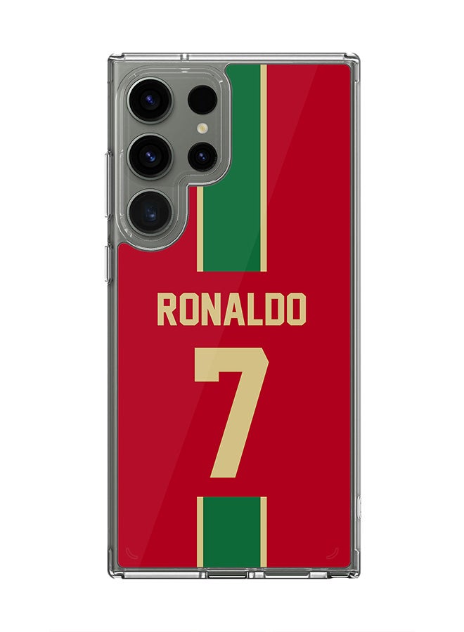 Stylizedd حافظة شفافة كلاسيكية لهاتف سامسونج جالاكسي S25 ألترا، غلاف هجين ناعم رقيق شفاف - فريق كرة القدم - البرتغال، اسم اللاعب - رونالدو - Image 1