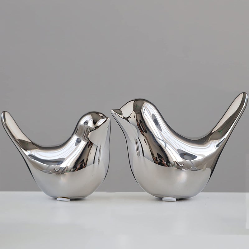 FANTESTICRYAN Small Birds Statues Gold Home Decor Modern Style Figurine Decorative Ornaments for Living Room, Bedroom, Office Desktop, Cabinets (M&L, Silver) - Image 1