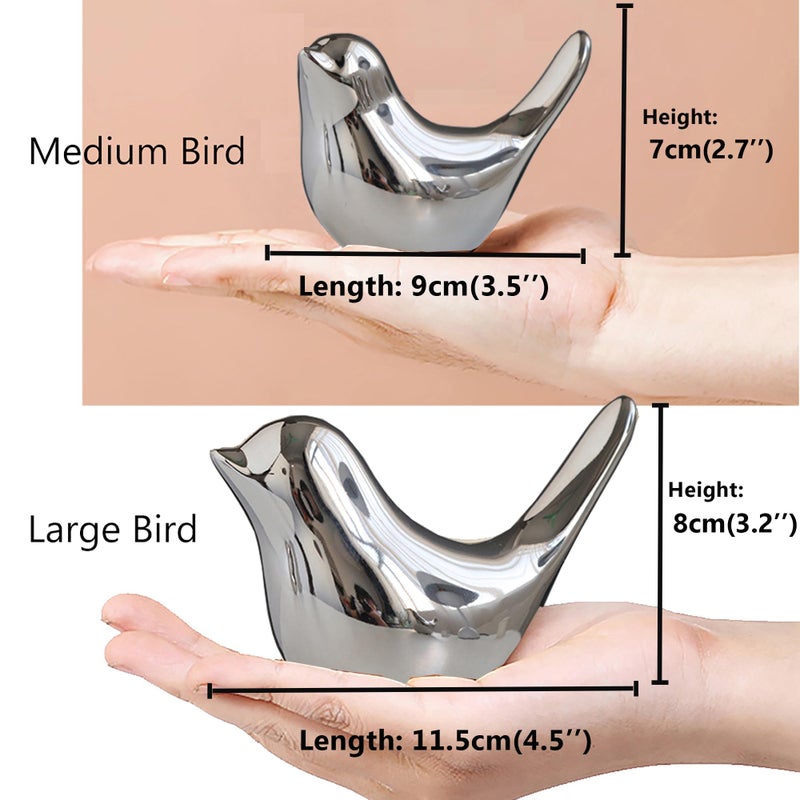 FANTESTICRYAN Small Birds Statues Gold Home Decor Modern Style Figurine Decorative Ornaments for Living Room, Bedroom, Office Desktop, Cabinets (M&L, Silver) - Image 3