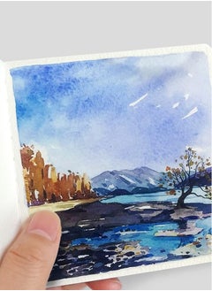 Generic Portable Watercolor Sketchbook, 3.9x3.9 Inch Mini Square Notebook, 62 Pages of Textured Watercolor Drawing Papers, 300 GSM (140lb) Art Paper, Sky Blue Cover  - Image 4
