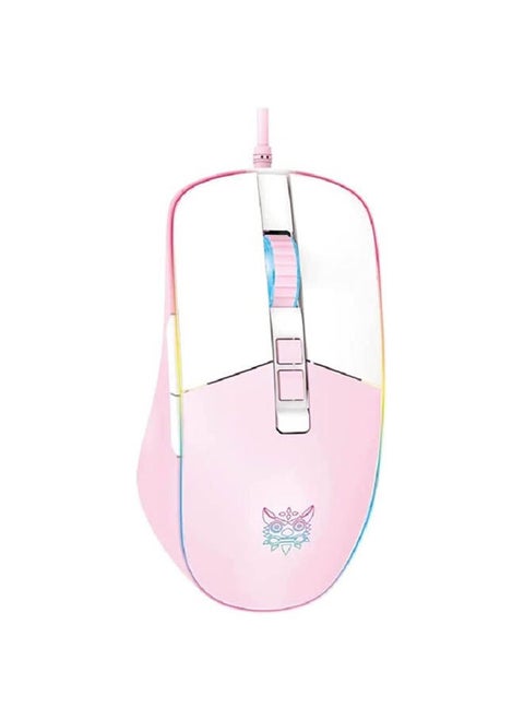 ONIKUMA CW916 Gaming Mouse - Optical Sensor  - Braided Cable - RGB Lighting - DPI Controll Button - 7 Buttons -White Pink