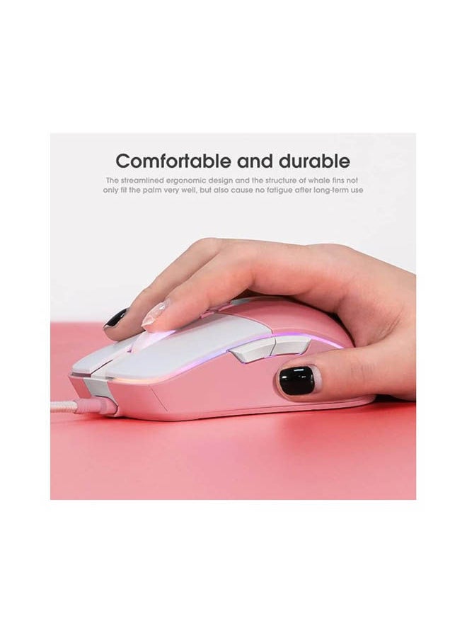 onikuma ONIKUMA CW916 Gaming Mouse - Optical Sensor  - Braided Cable - RGB Lighting - DPI Controll Button - 7 Buttons -White Pink  - Image 4