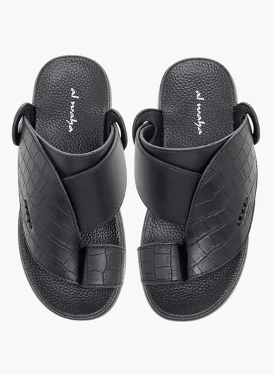 Al Waha Boys Textured Slip-On Arabic Sandals with Toe Loop Detail