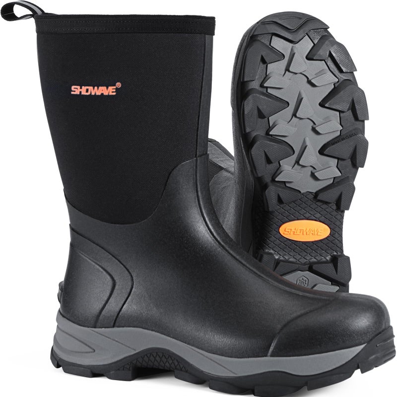 Showave Men's Rubber Boots Durable Waterproof Insulated Rain Boot Neoprene Heavy-duty Mud Outdoor Garden Working Hunting Boots(Black 7) - Image 1