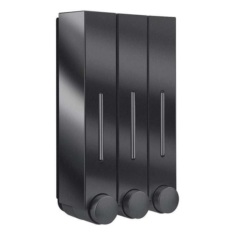 Liquid Soap Dispenser Wall Mount 3 Chamber Bathroom Shower Pump DispenserPress Manually Lotion Soap Dispenser Use for Shampoo Soap Conditioner Shower Gel for Bathroom Kitchen Hotel Black