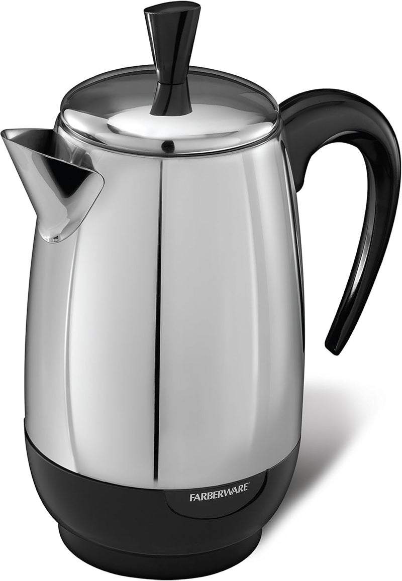 Farberware Electric Coffee Percolator, Stainless Steel Basket, Automatic Keep Warm, No-Drip Spout, 8 Cup - Image 1