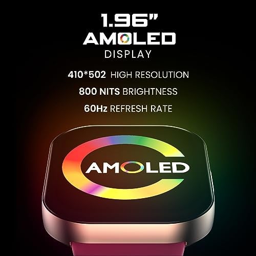 HAMMER Robust 1.96" AMOLED Smart Watch for Men with BT Calling, 410 * 502 PX, Always on Display, 800 Nits, Multi Sports Modes, 60Hz Refresh Rate (Charcoal Black) - Image 2