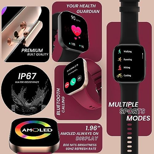 HAMMER Robust 1.96" AMOLED Smart Watch for Men with BT Calling, 410 * 502 PX, Always on Display, 800 Nits, Multi Sports Modes, 60Hz Refresh Rate (Charcoal Black) - Image 3