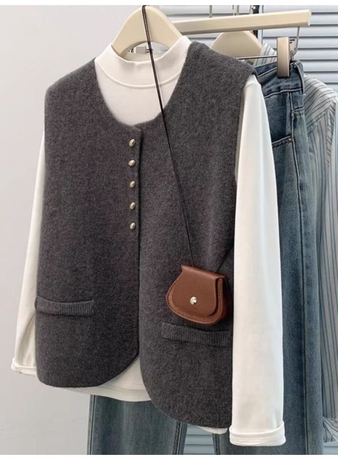 Chanel-style Knitted Cardigan Vest Women's Elegant Vest Sweater Sleeveless Outerwear For Layering