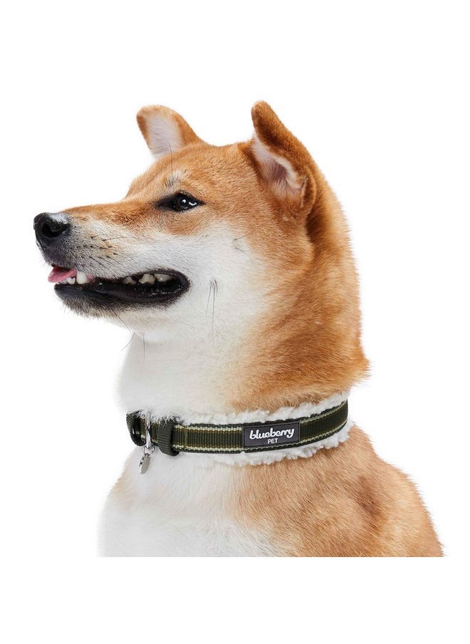 Blueberry Pet Blueberry Pet Soft & Comfy Multi-Colored Stripe Fleece Padded Adjustable Dog Collar with Metal Buckle - Olive Green, Neck 9-12.5", for Small Breed  - Image 2