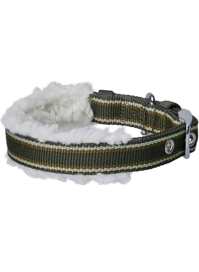Blueberry Pet Blueberry Pet Soft & Comfy Multi-Colored Stripe Fleece Padded Adjustable Dog Collar with Metal Buckle - Olive Green, Neck 9-12.5", for Small Breed  - Image 4