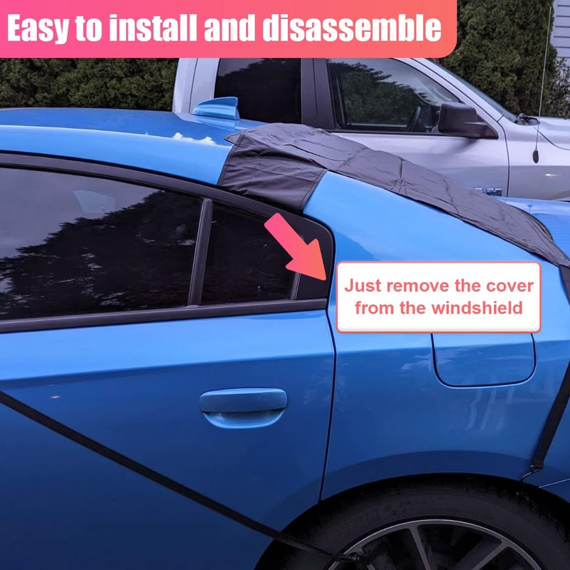 UHANBUT Car Rear Windshield Snow Ice Cover, Oxford Waterproof Auto Sun Shade, 57'' Ã— 35'' Vehicle Windproof Protect Cover, Winter Frost Automotive Exterior Accessories for SUV, Sedan, Truck (Rear) - Image 5