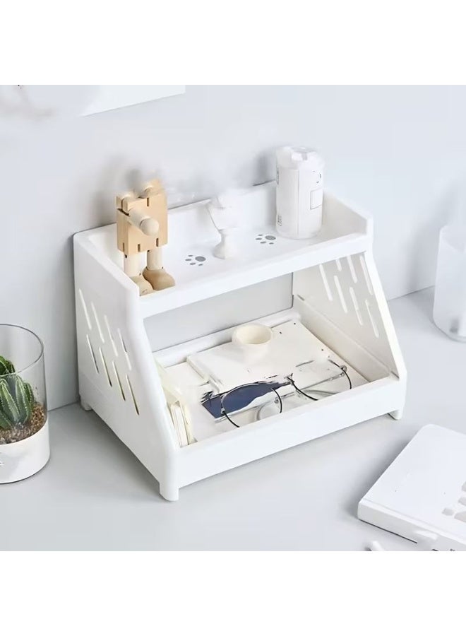 Two-tier plastic desktop organizer – a versatile storage rack for cosmetics, kitchen, and bathroom, with a practical and stylish design. - Image 3