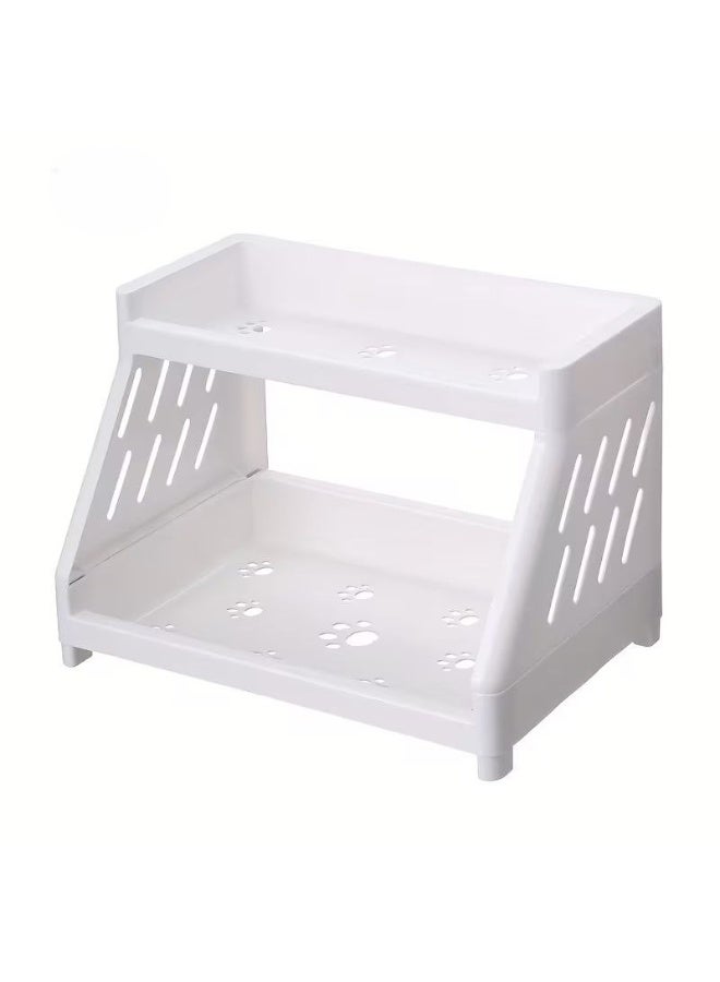 Two-tier plastic desktop organizer – a versatile storage rack for cosmetics, kitchen, and bathroom, with a practical and stylish design. - Image 1