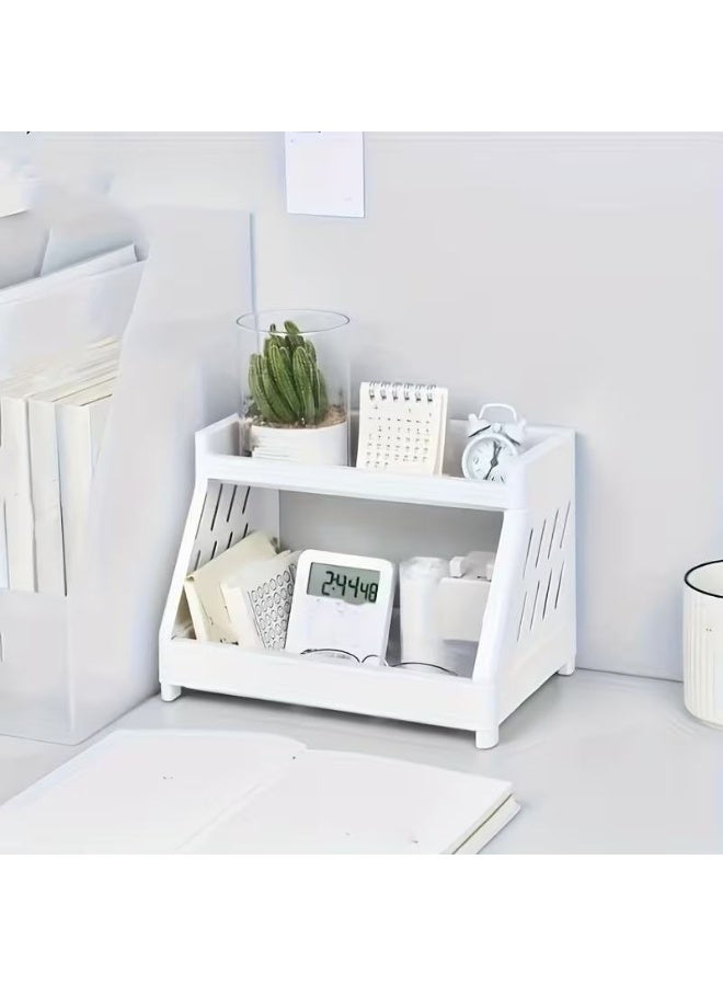 Two-tier plastic desktop organizer – a versatile storage rack for cosmetics, kitchen, and bathroom, with a practical and stylish design. - Image 4