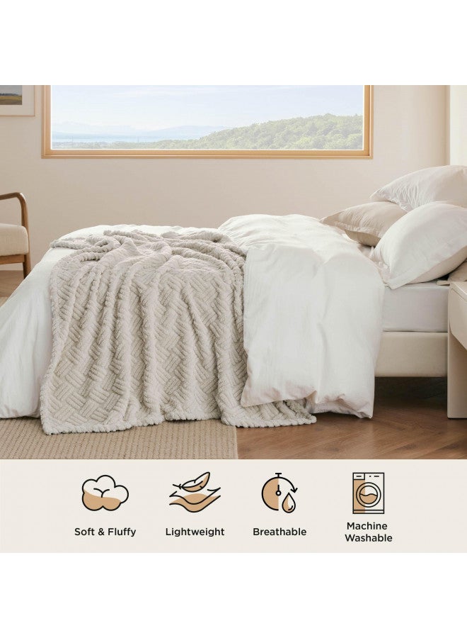Bedsure Bedsure Fall Linen Throw Blanket for Couch - Beige Jacquard Super Soft Cozy Boho Blankets for Women Men, Cute Small Blanket for Bed Sofa, Gift, Home Decor, 50x60 Inches  - Image 4