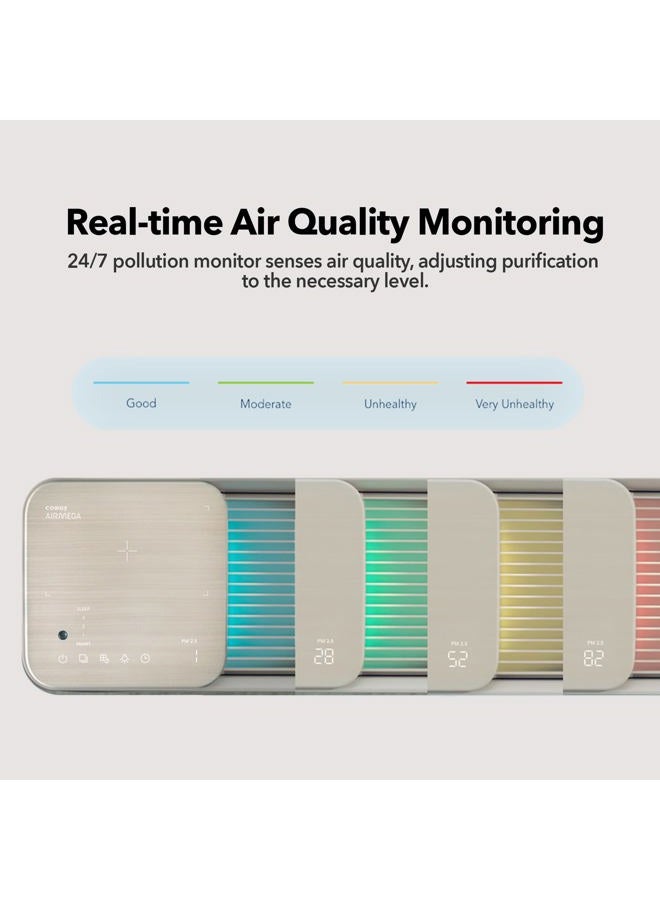 COWAY منقي الهواء Airmega Icon بتقنية HEPA الحقيقية مع مراقبة جودة الهواء، ووضع تلقائي، ومؤشر فلتر، وشاحن جهاز لاسلكي، يغطي 649 قدم مربع، بيج - Image 3