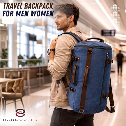 Handcuffs Travel Duffle Bag – Canvas Weekender Duffle & Day Pack 3-in-1 Water-Resistant Cabin Bag for Men & Women with Shoe Pocket & Adjustable Shoulder Strap (Blue Basics) - Image 2