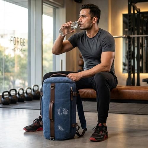 Handcuffs Travel Duffle Bag – Canvas Weekender Duffle & Day Pack 3-in-1 Water-Resistant Cabin Bag for Men & Women with Shoe Pocket & Adjustable Shoulder Strap (Blue Basics) - Image 4