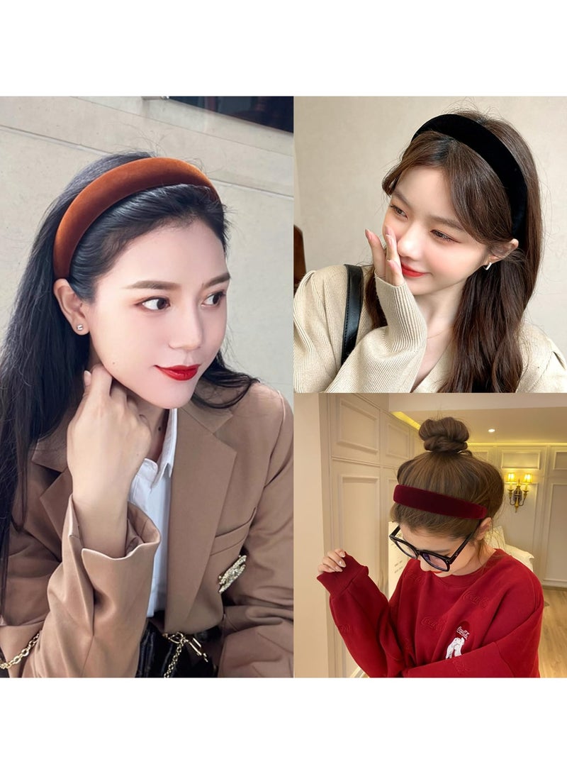 Oasisgalore 3pcs Velvet Padded Headbands, Vintage Solid Color Hair Accessories for Women and Girls - Image 2