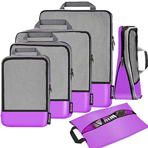 BAGAIL 4 Set/6 Set/8 Set Compression Packing Cubes Travel Accessories Expandable Packing Organizers(Purple HalfMesh 6 Set) - Image 1