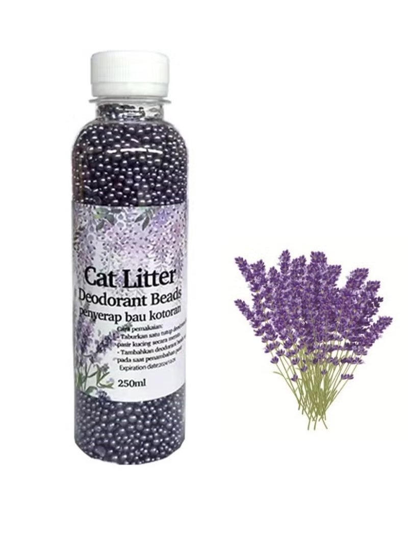 ايكانبو حبيبات مزيلة لرائحة فضلات القطط، رائحة منعشة، مزيلة لرائحة صندوق فضلات القطط، تحارب رائحة القطط، تحافظ على نظافة المنزل 250 مل (برائحة اللافندر) - Image 1